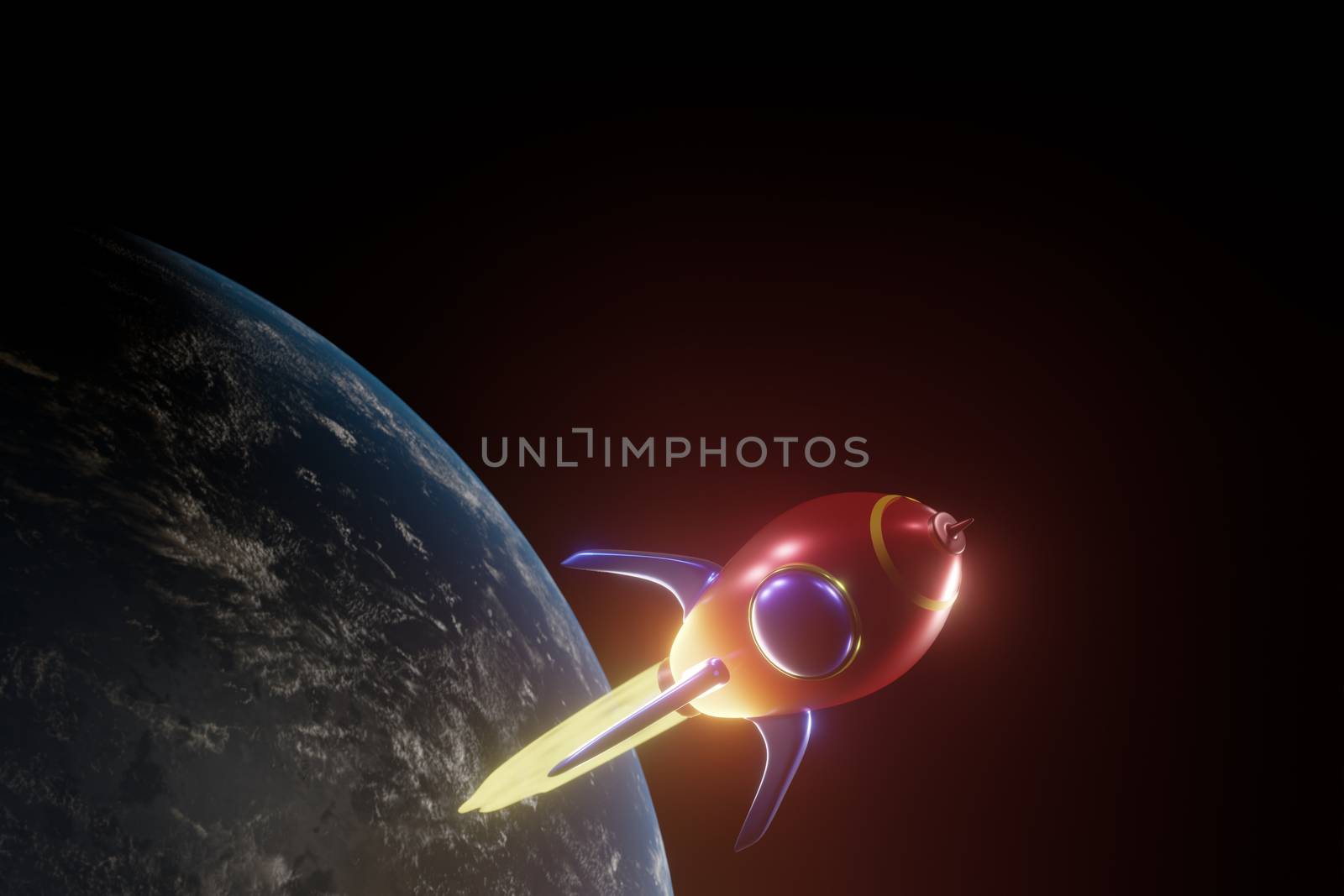 Ballistic launch red rocket, planetary startup, 3D rendering. El by sirawit99