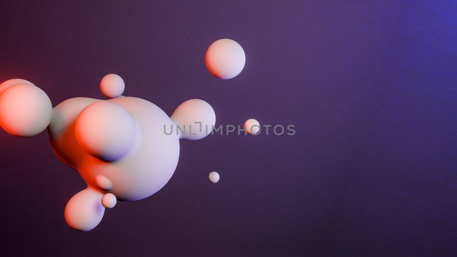 Purple background with group of white 3D balls. 3D render.