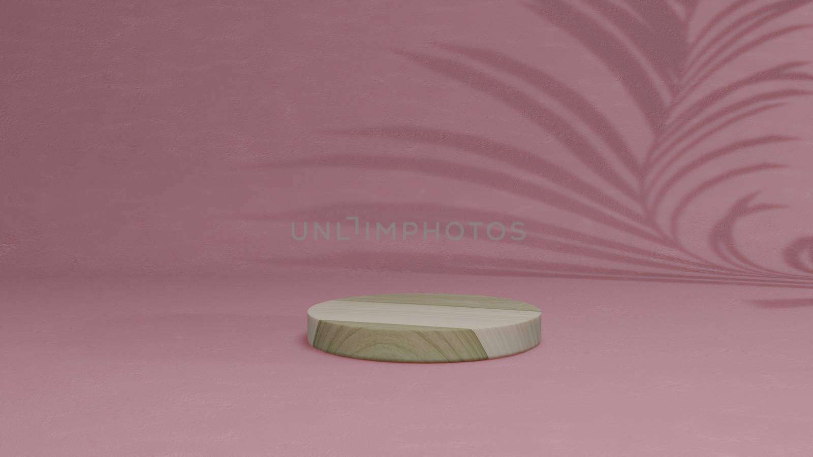 3D render Wood mockup with pink background, display showcase. by sirawit99