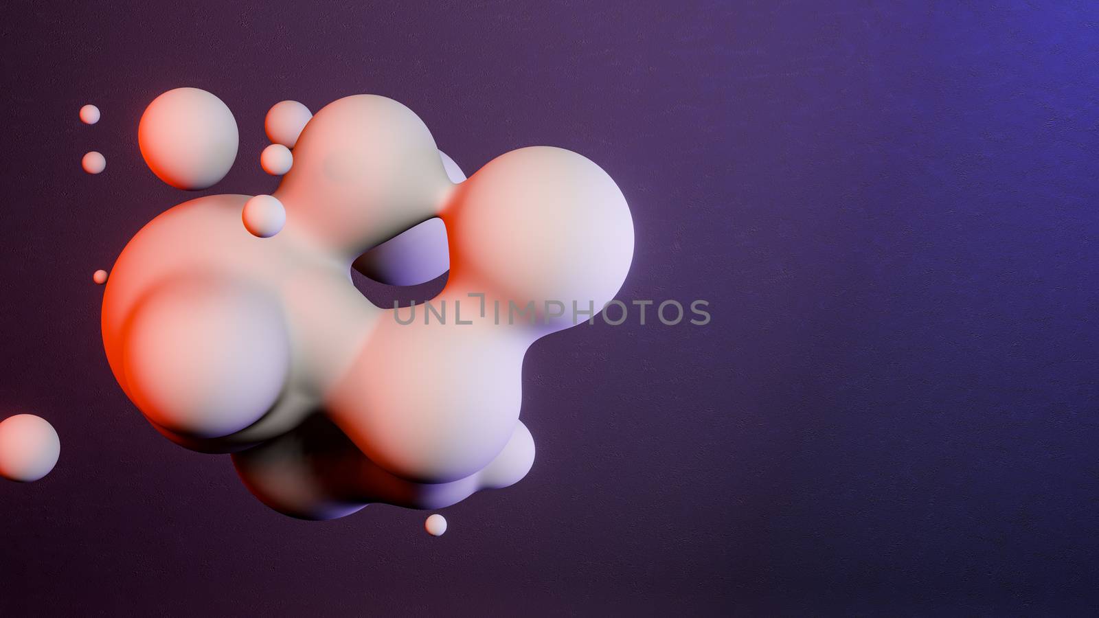 Purple background with group of white 3D balls. 3D render.
