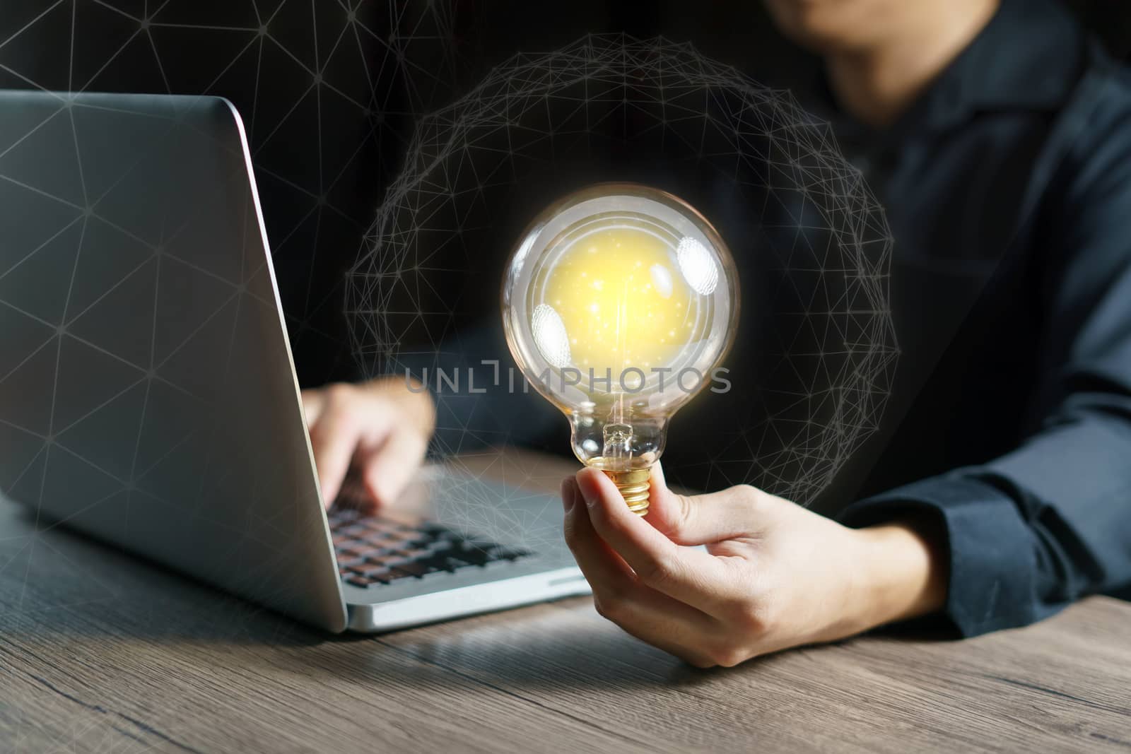 Man hand holding light bulb. idea concept with inspiration. business connection idea.