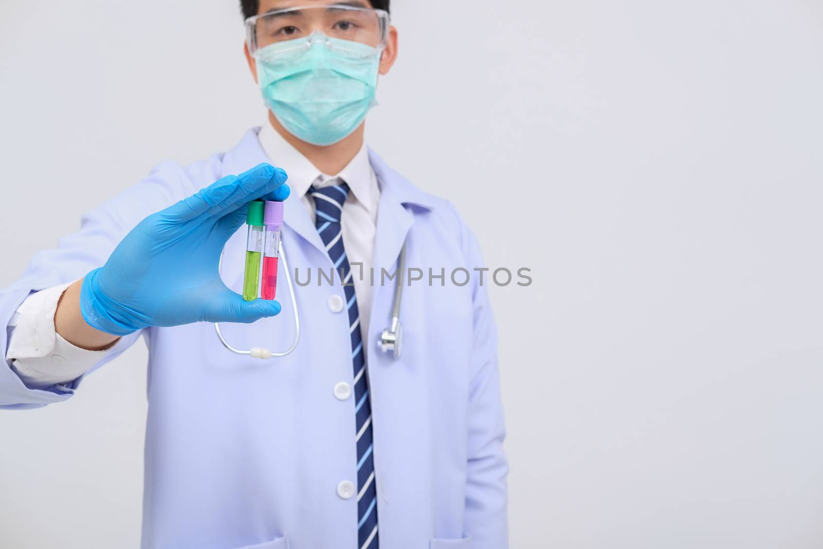 doctor physician practitioner with vaccine medicine vial ampule. medical vaccination