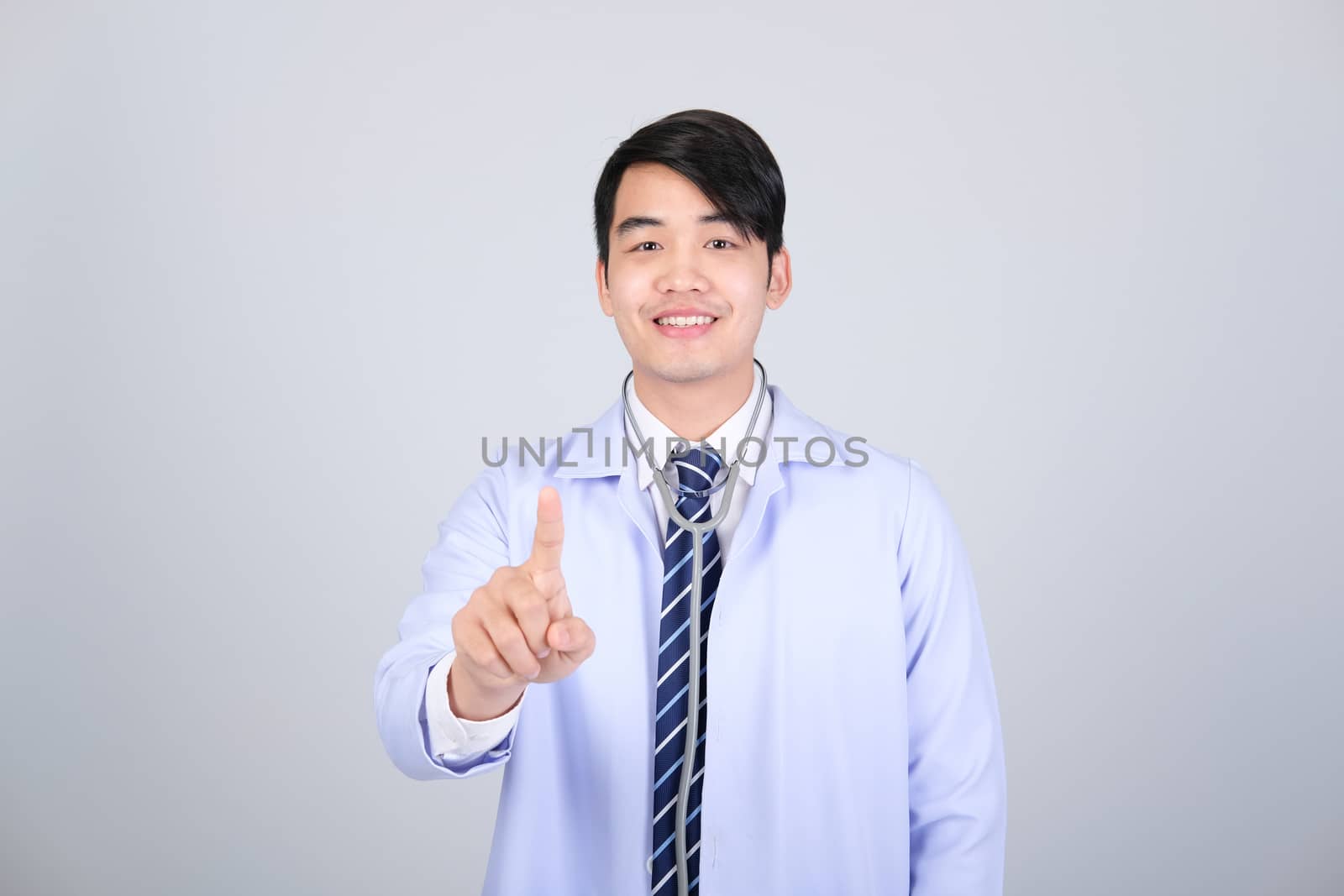 doctor physician practitioner with stethoscope on white background. medical professional medicine healthcare concept