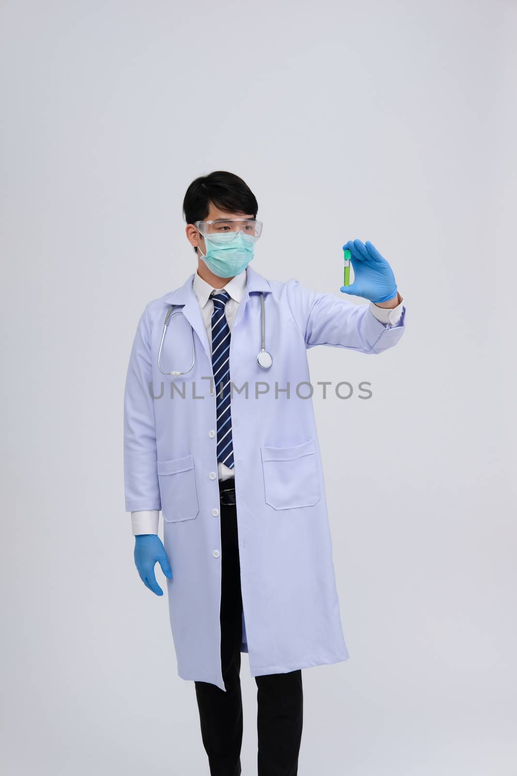 doctor physician practitioner with vaccine medicine vial ampule. medical vaccination