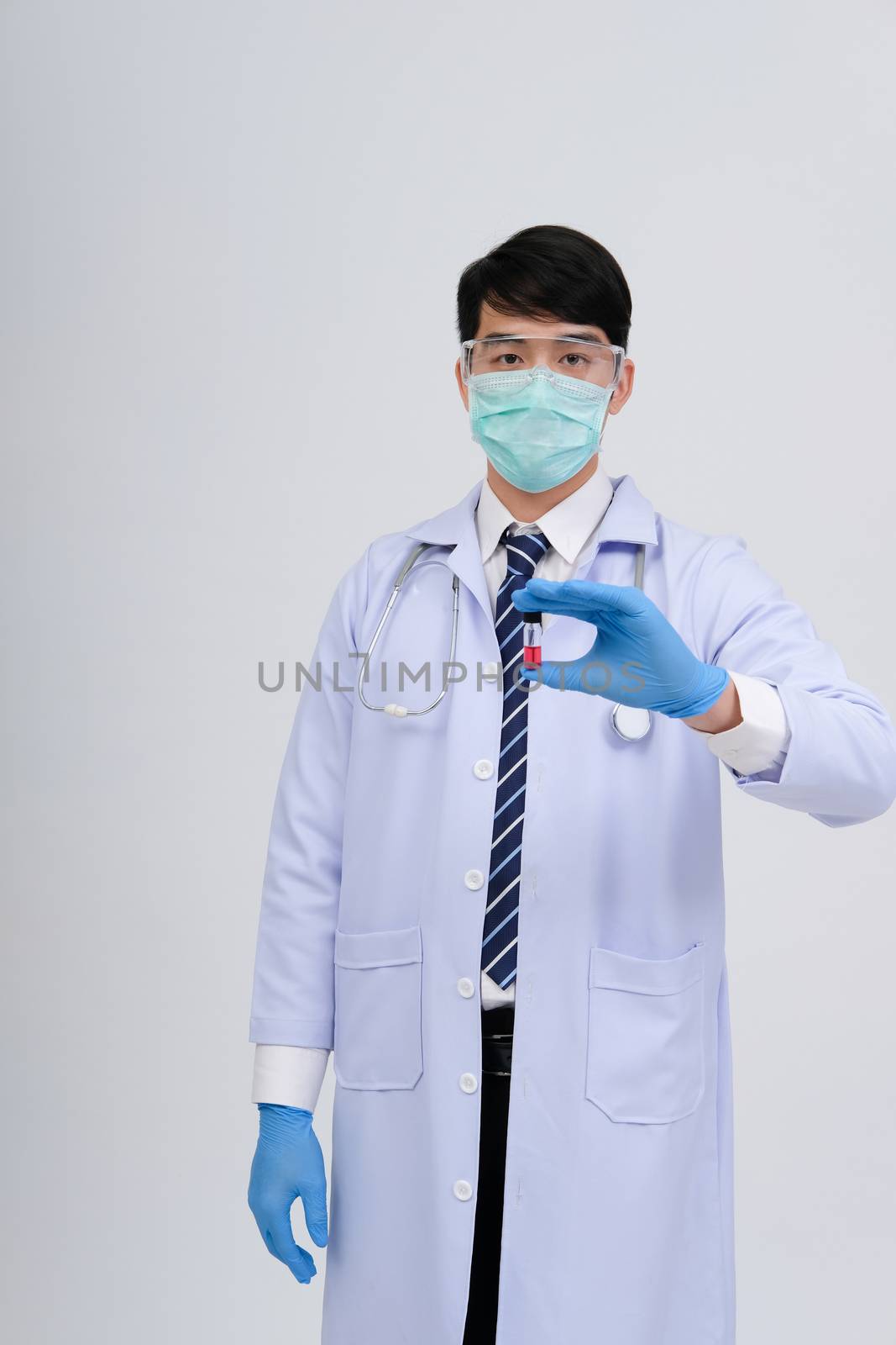 doctor physician practitioner with vaccine medicine vial ampule. medical vaccination