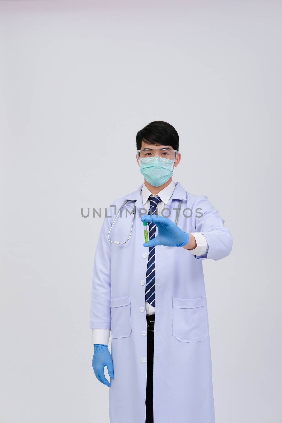 doctor physician practitioner with vaccine medicine vial ampule. medical vaccination