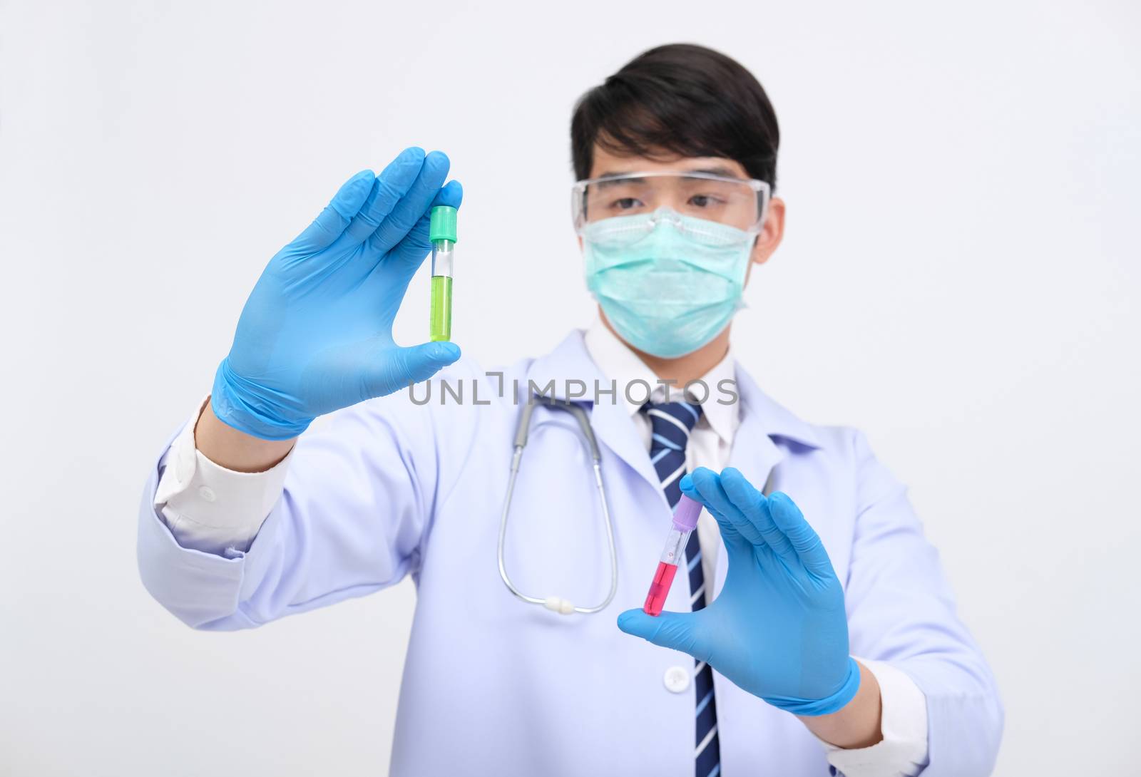 doctor physician practitioner with vaccine medicine vial ampule. medical vaccination