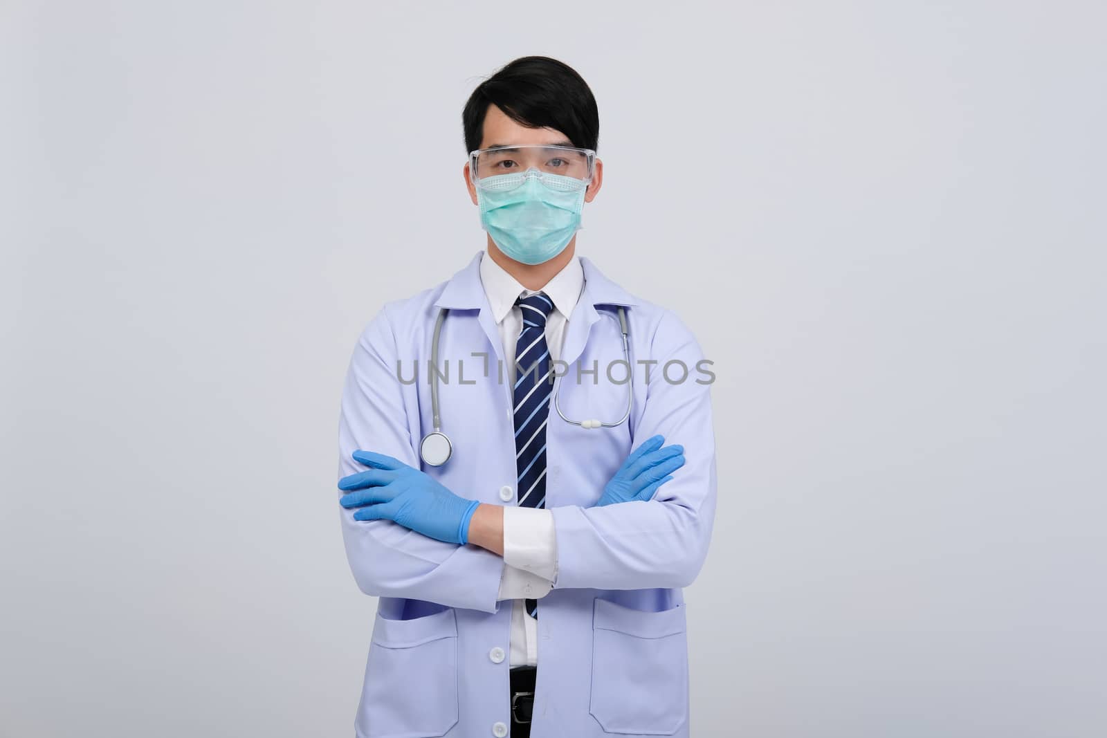 doctor physician practitioner with stethoscope on white background. medical professional medicine healthcare concept