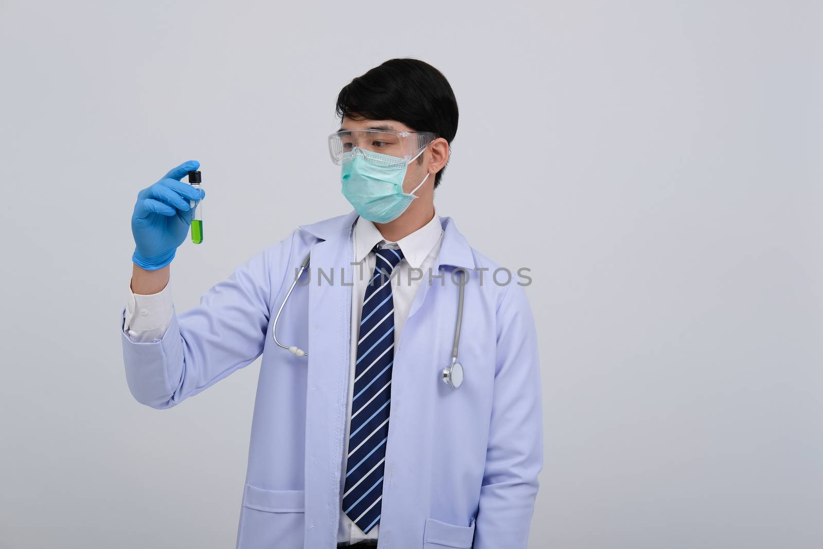 doctor physician practitioner with vaccine medicine vial ampule. medical vaccination