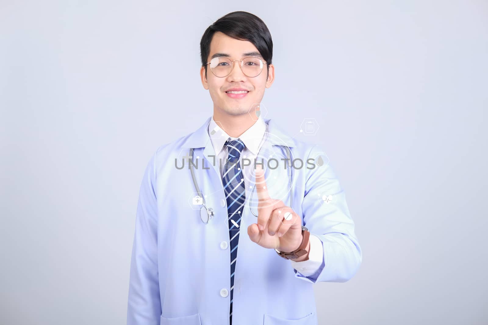 doctor physician practitioner with stethoscope on white background. medical professional medicine healthcare concept