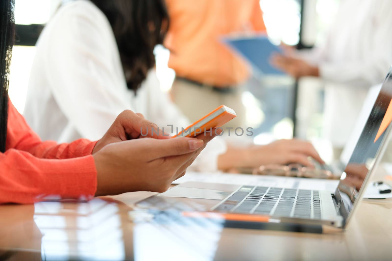 business people discussing on performance revenue in meeting. businessman working with co-worker team. financial adviser analyzing data with investor.