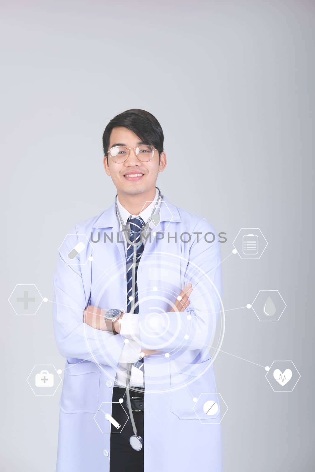 doctor physician practitioner with stethoscope on white background. medical professional medicine healthcare concept