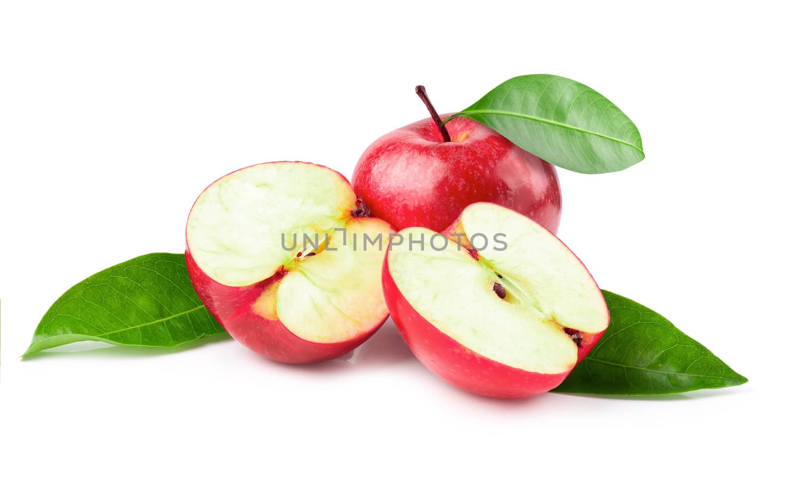 Red apple whole pieces isolated on white background by kaiskynet