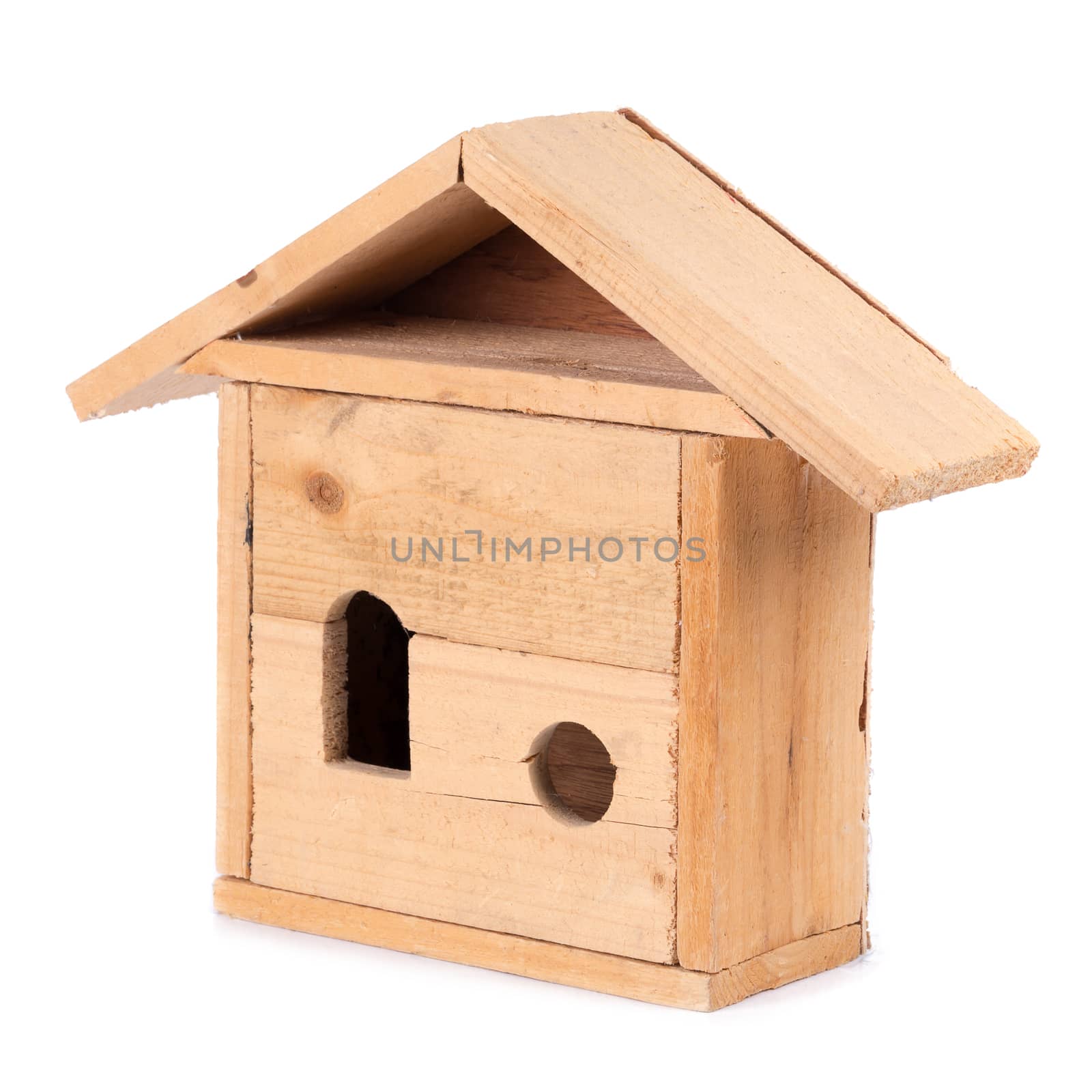 Wooden Bird House Isolated on White background.