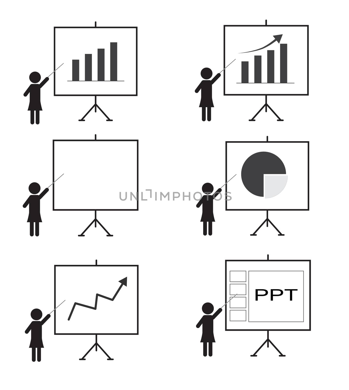 Training, presentation icon, woman presenting something on a board