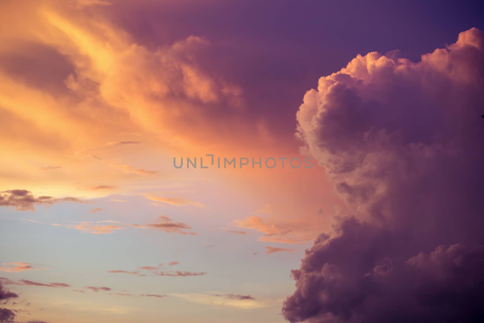 Colorful dramatic sky with cloud at sunset.Sky with sun backgrou by kaiskynet