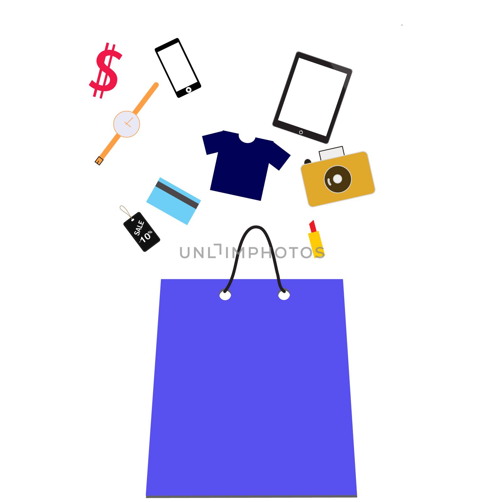 shopping bag with purchase icon on white background. flat style. by suthee