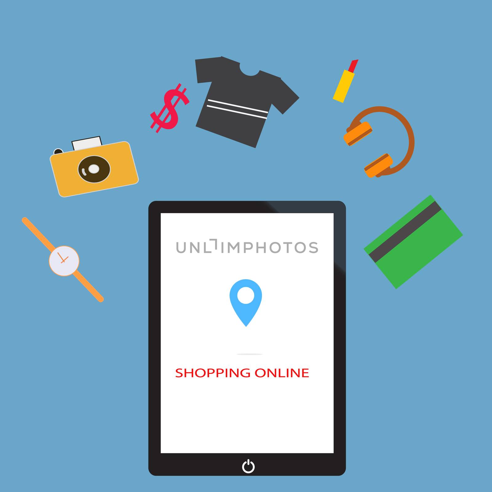 shopping on mobile icon on white background. flat style. shoppin by suthee