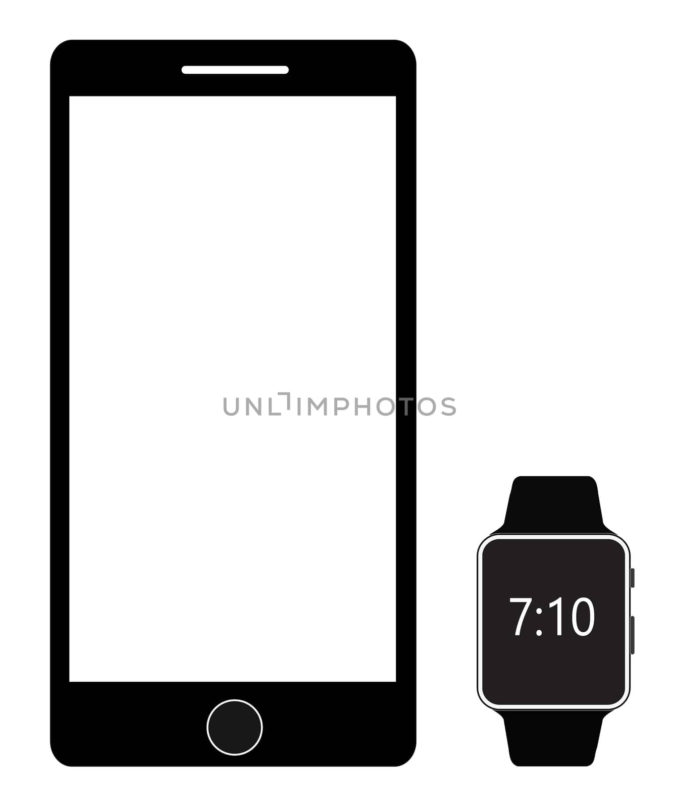 Smartphone and Digital Smart watch isolated on white background. smartphone and smart watch sign on white background. flat style. smartphone and smart watch icon for your web site design, logo, app, UI.