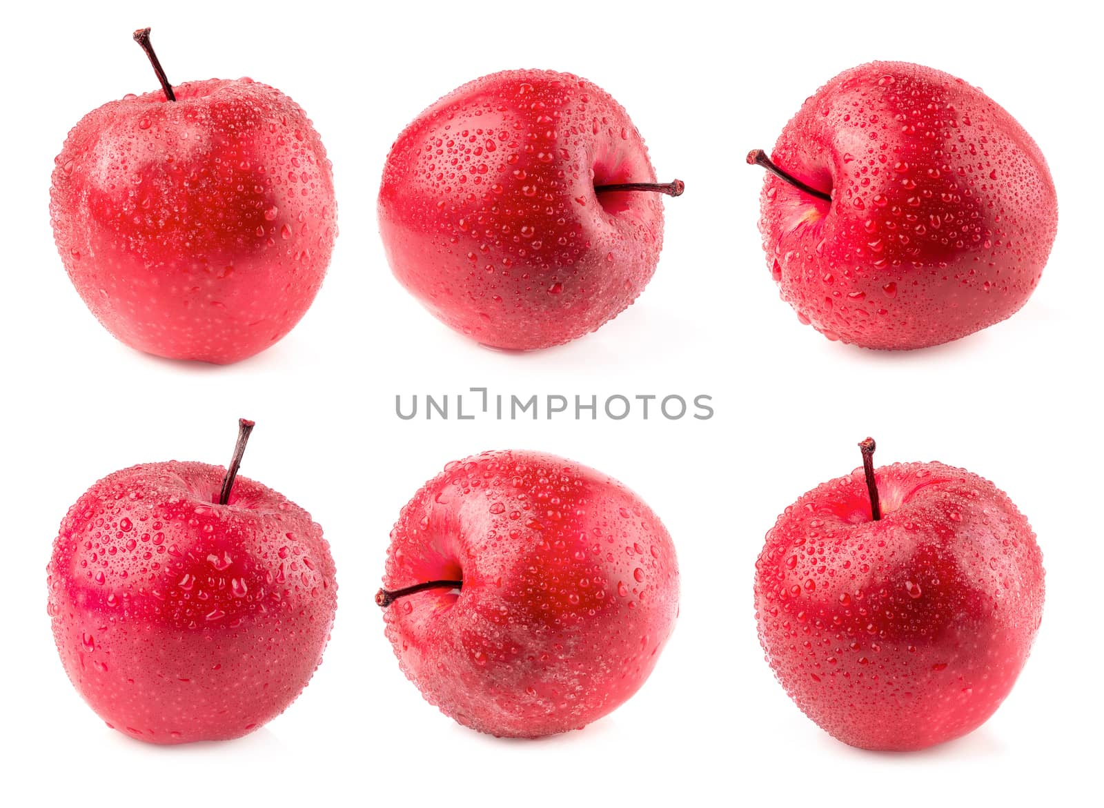 Red apple whole pieces isolated on white background.