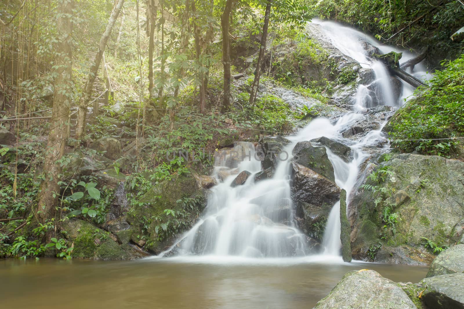 Deep forest waterfall National Park in Lampang Thailand.