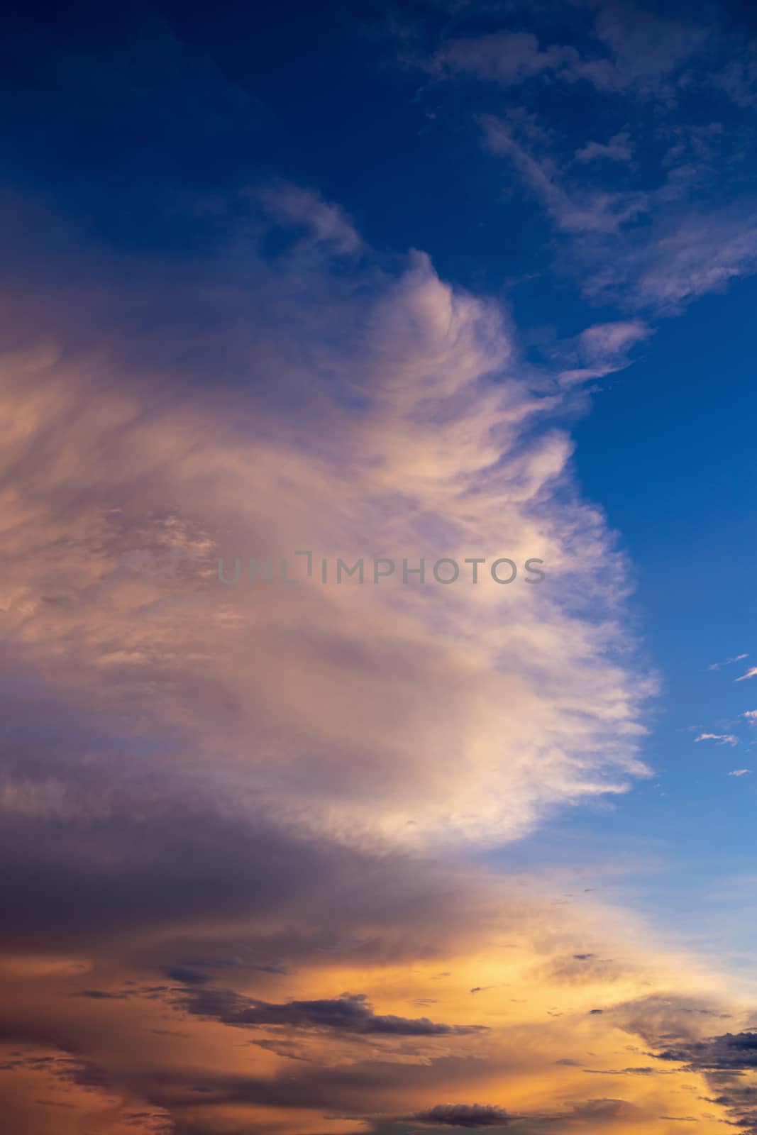 Colorful dramatic sky with cloud at sunset.