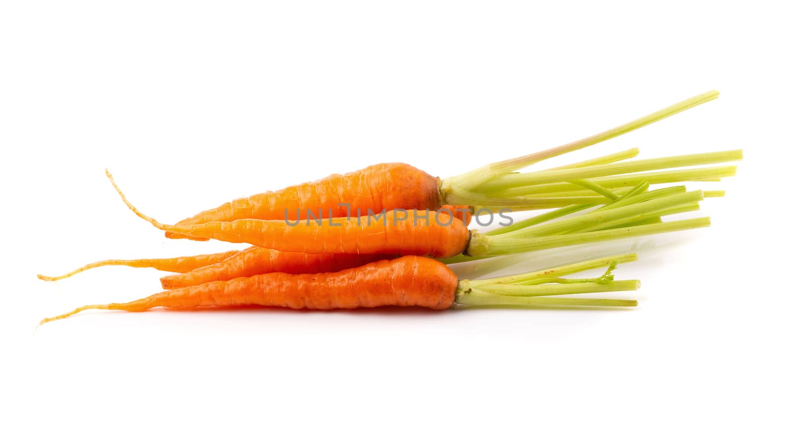 Fresh baby carrots isolated on a white background.