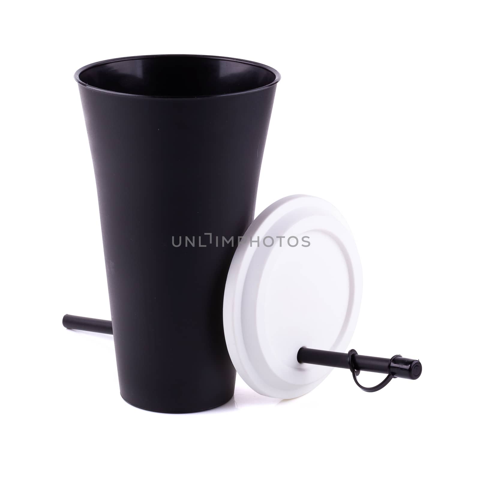 Black Disposable Cup for beverages isolated on white background.