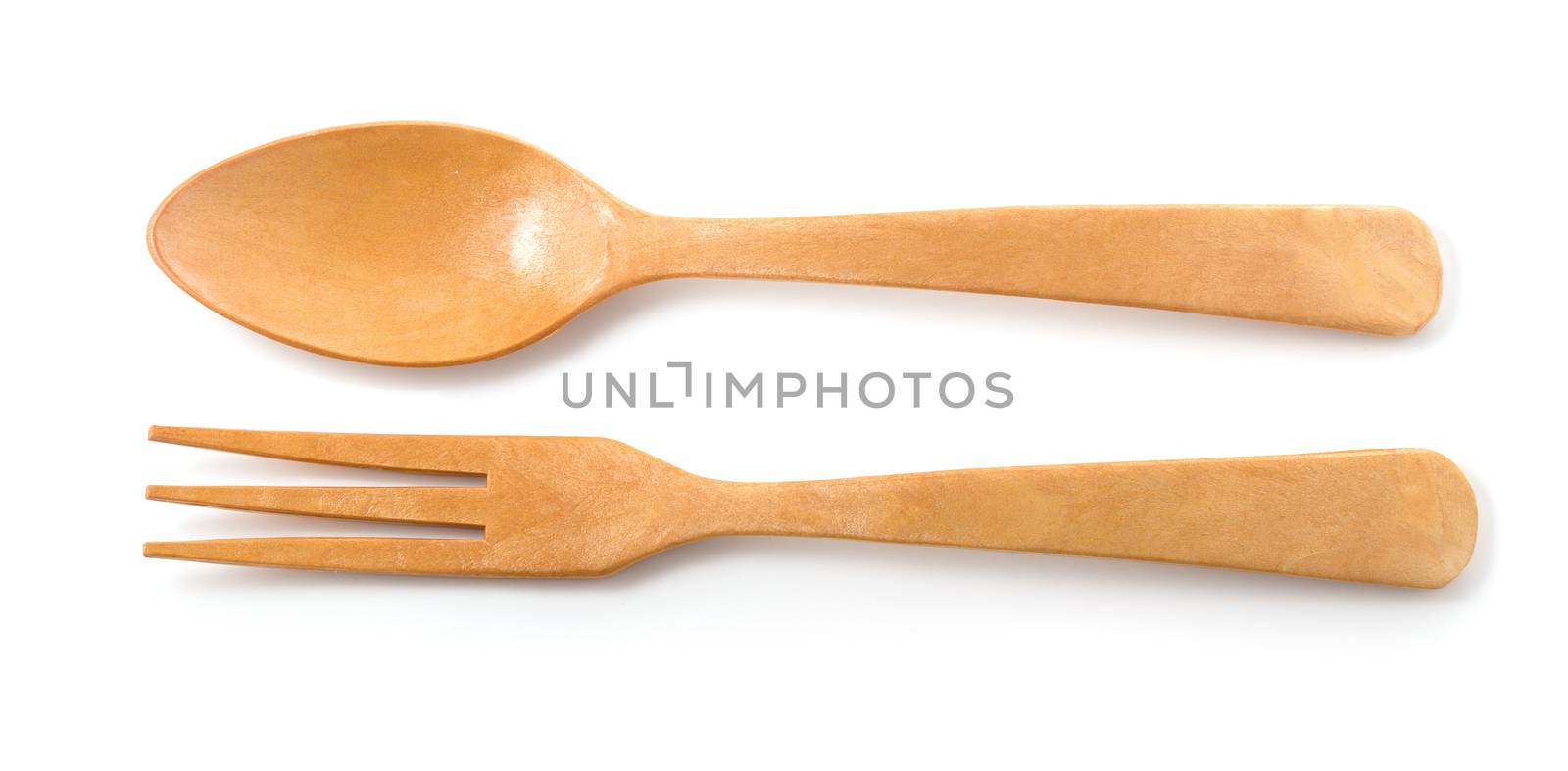 Wooden Spoon and fork isolated on a white background.