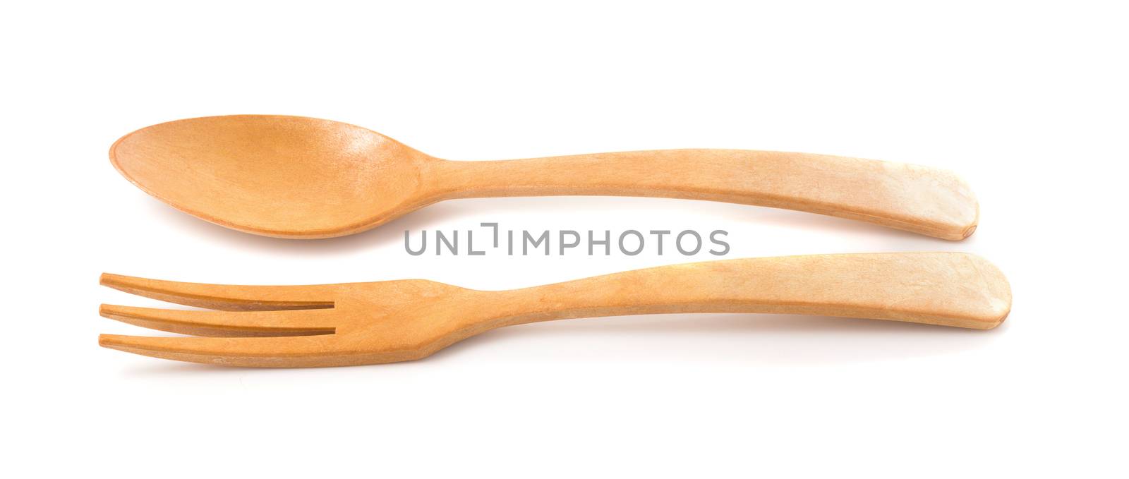 Wooden Spoon and fork isolated on a white background by kaiskynet