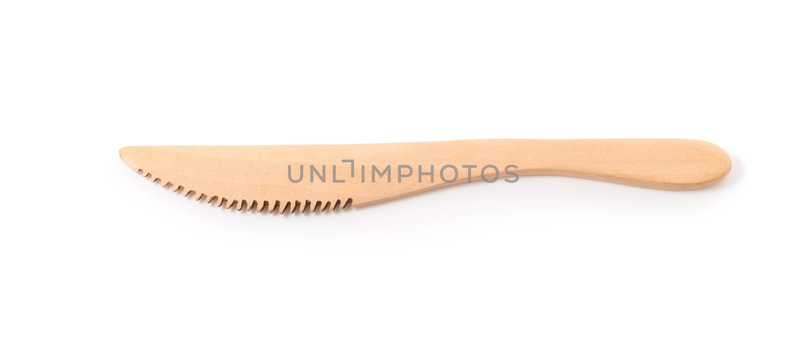 Set of wooden cutlery isolated on a white background.