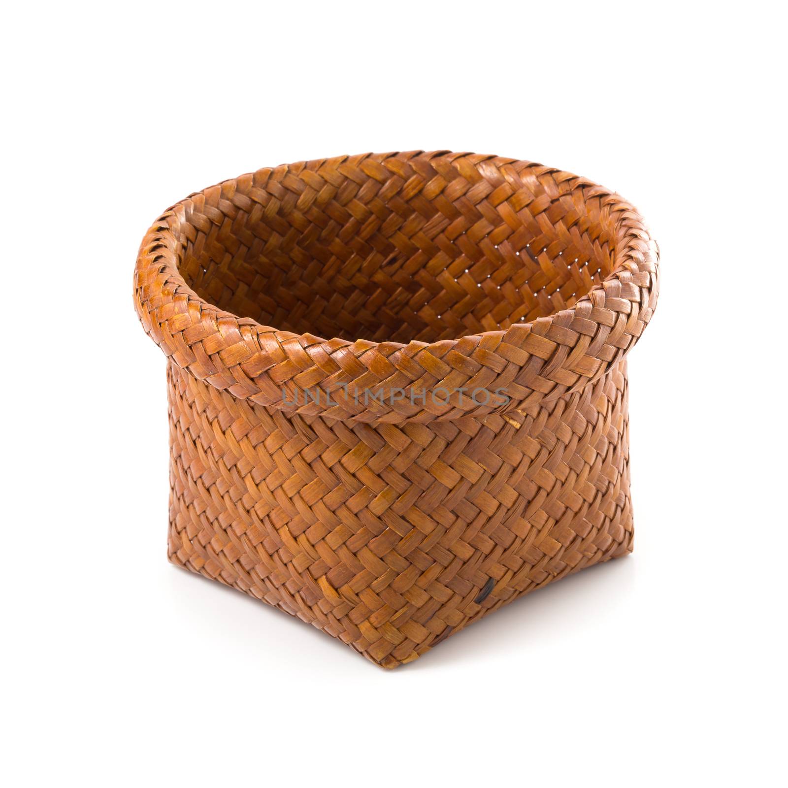 Empty Wicker baskets or bread basket isolated on a white backgro by kaiskynet