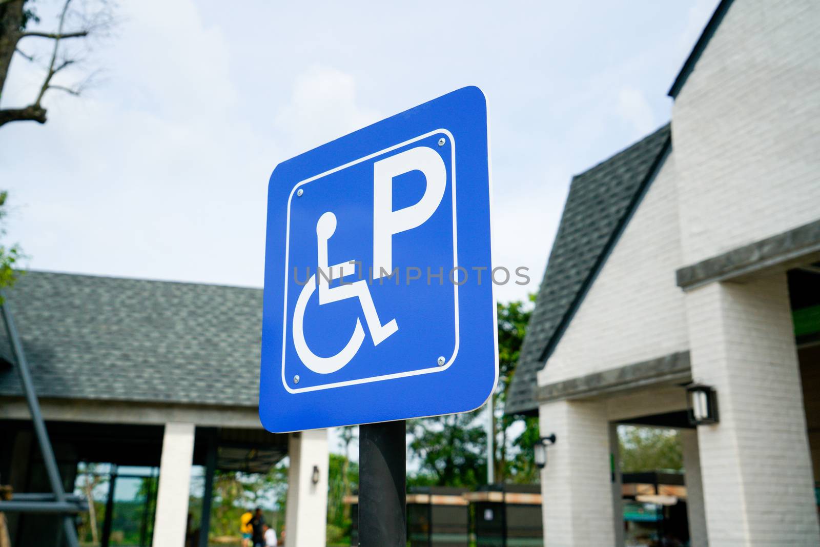 Disabled sign car park at gas station