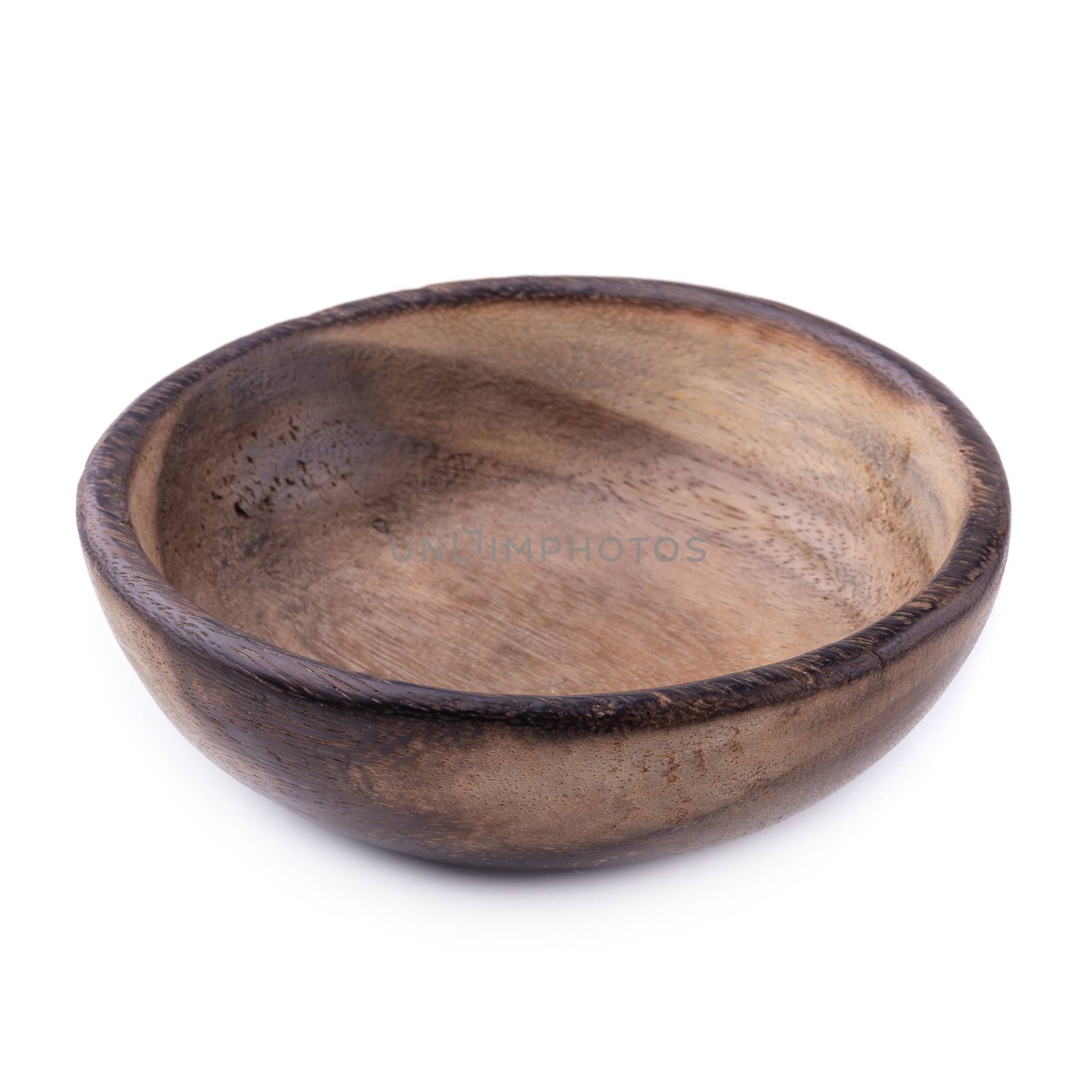 Old handmade carved wooden bowl isolated on white background by kaiskynet