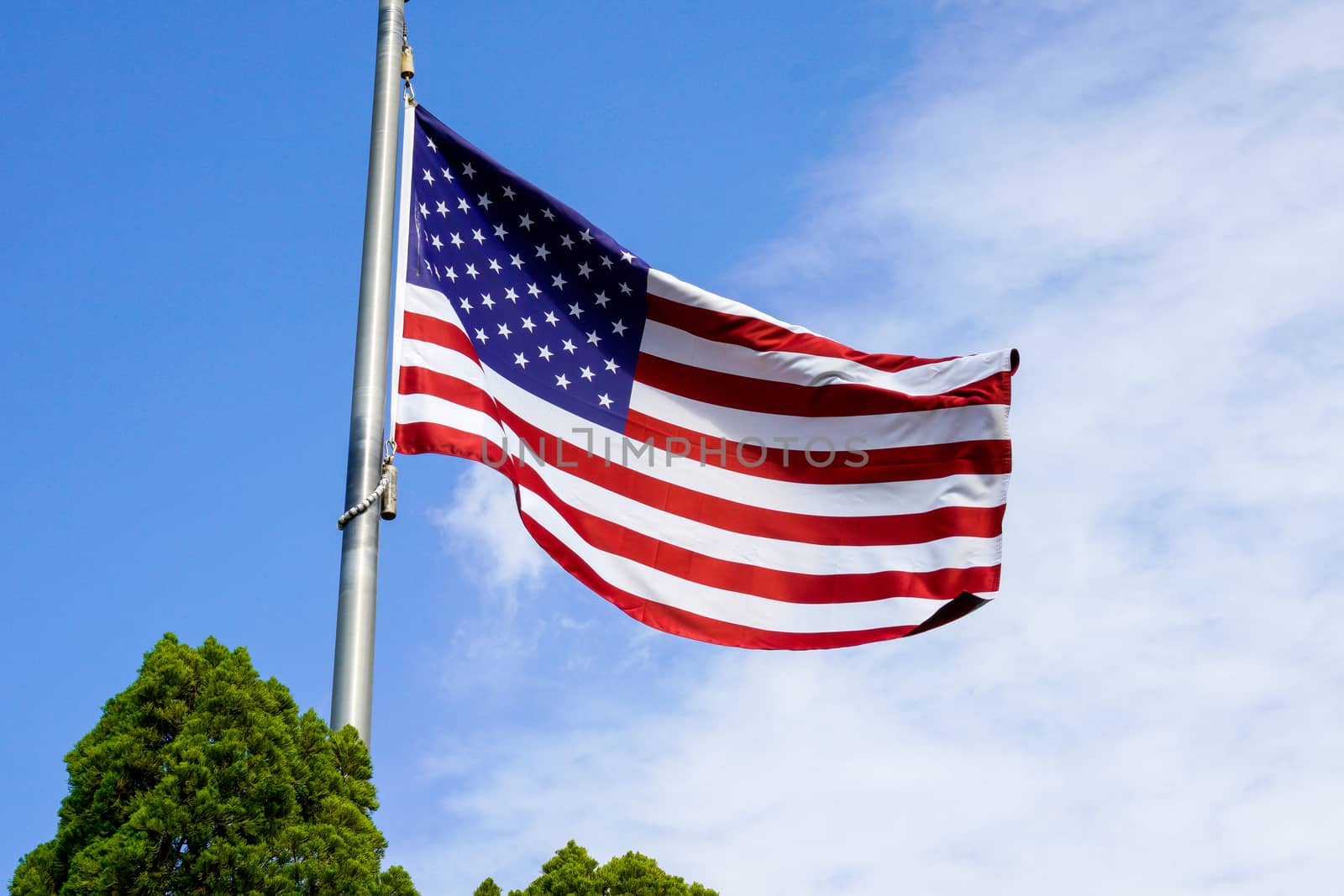 USA flag on the blue sky
