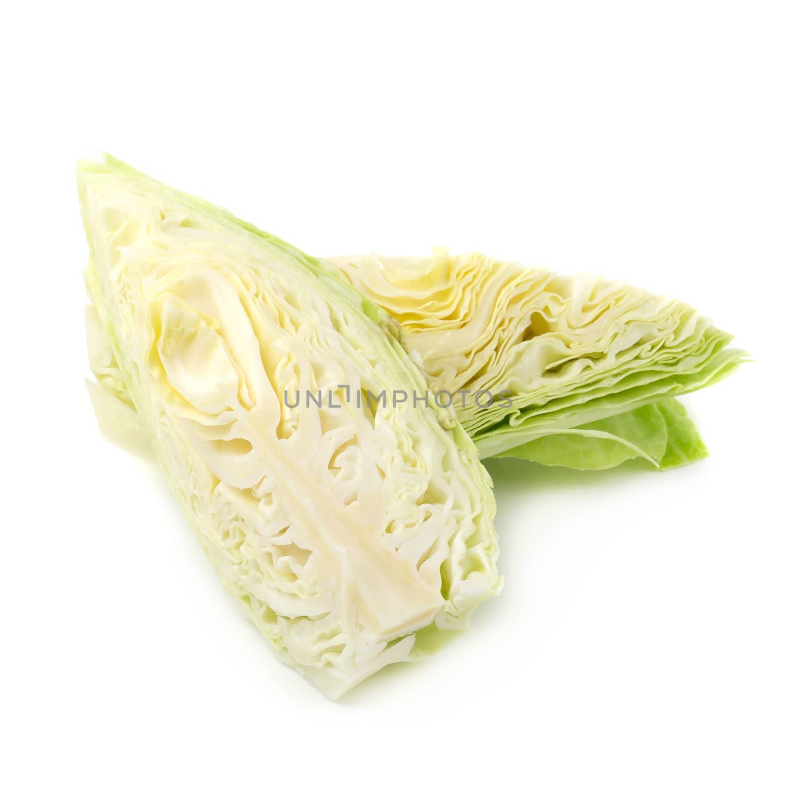 Green cabbage isolated on a white background.