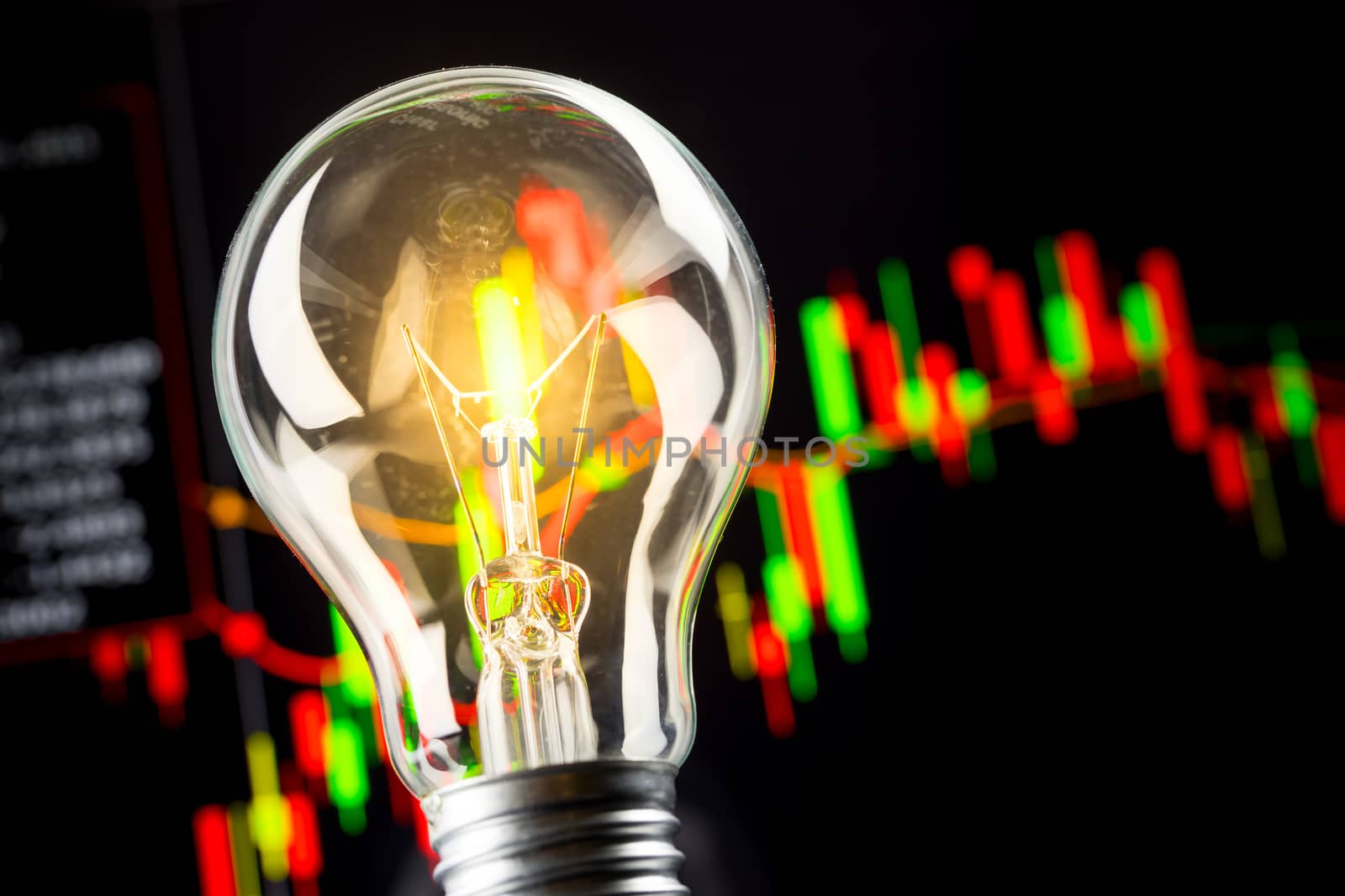 Business success with stock graph and light bulb