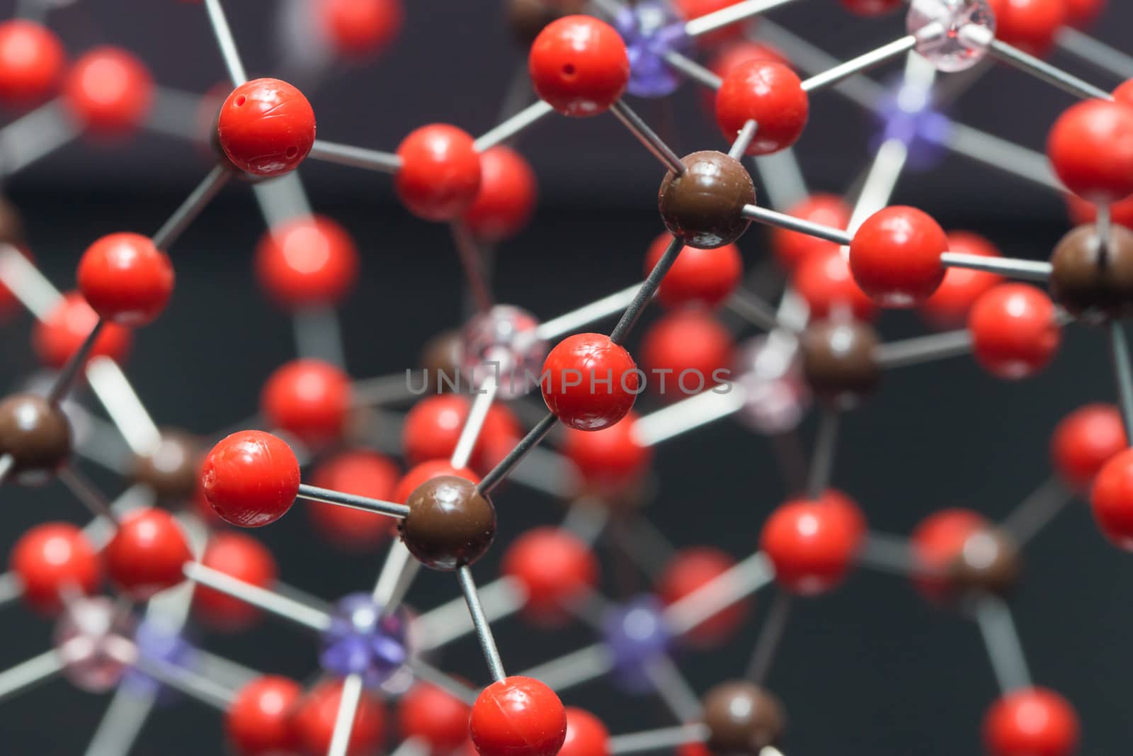 Molecular, DNA and atom model in science research lab