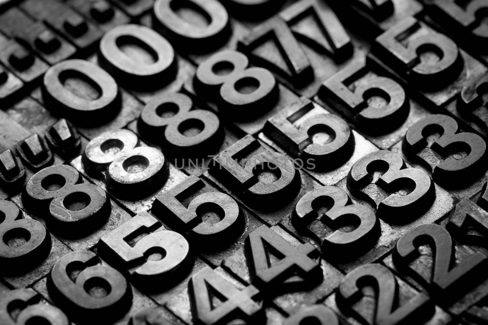 vintage letterpress alphabet and number background by Alicephoto