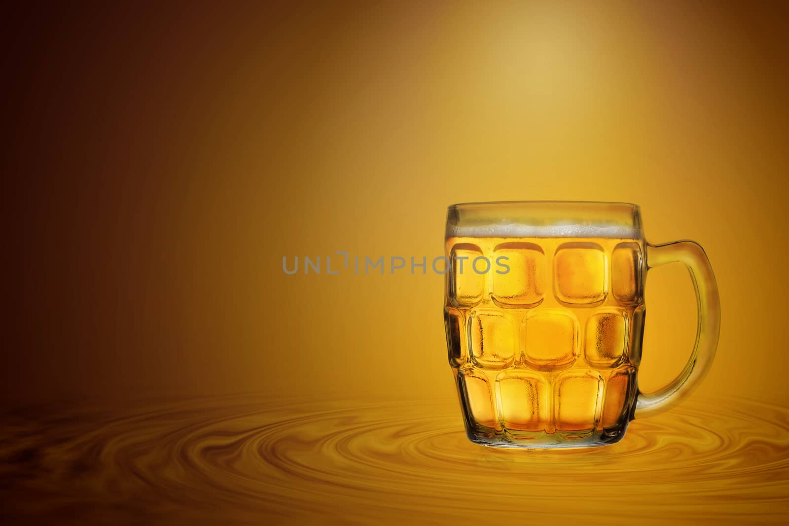 Glass of Cold Beer over golden color background by kaiskynet
