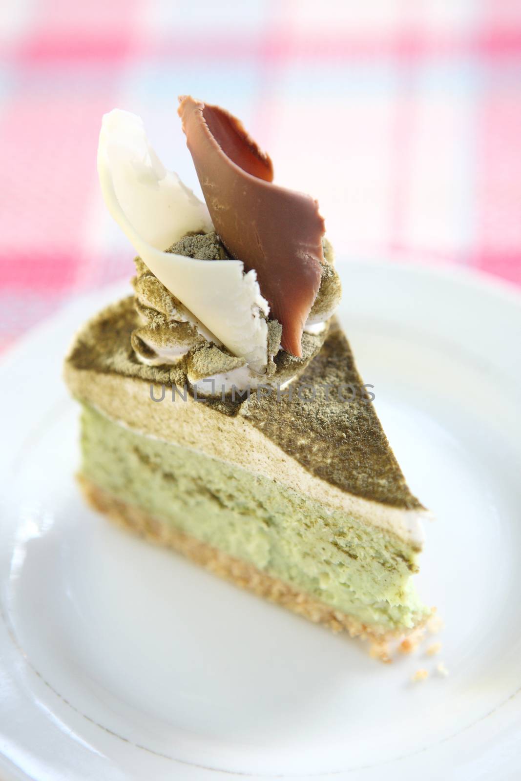 green tea cake in close up