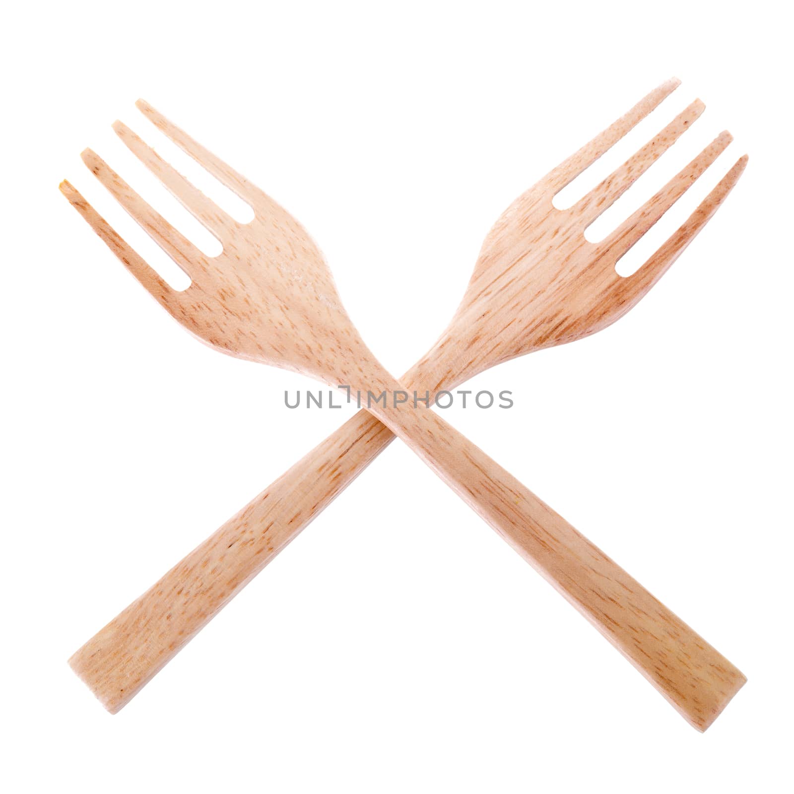 wooden fork isolated on white background.