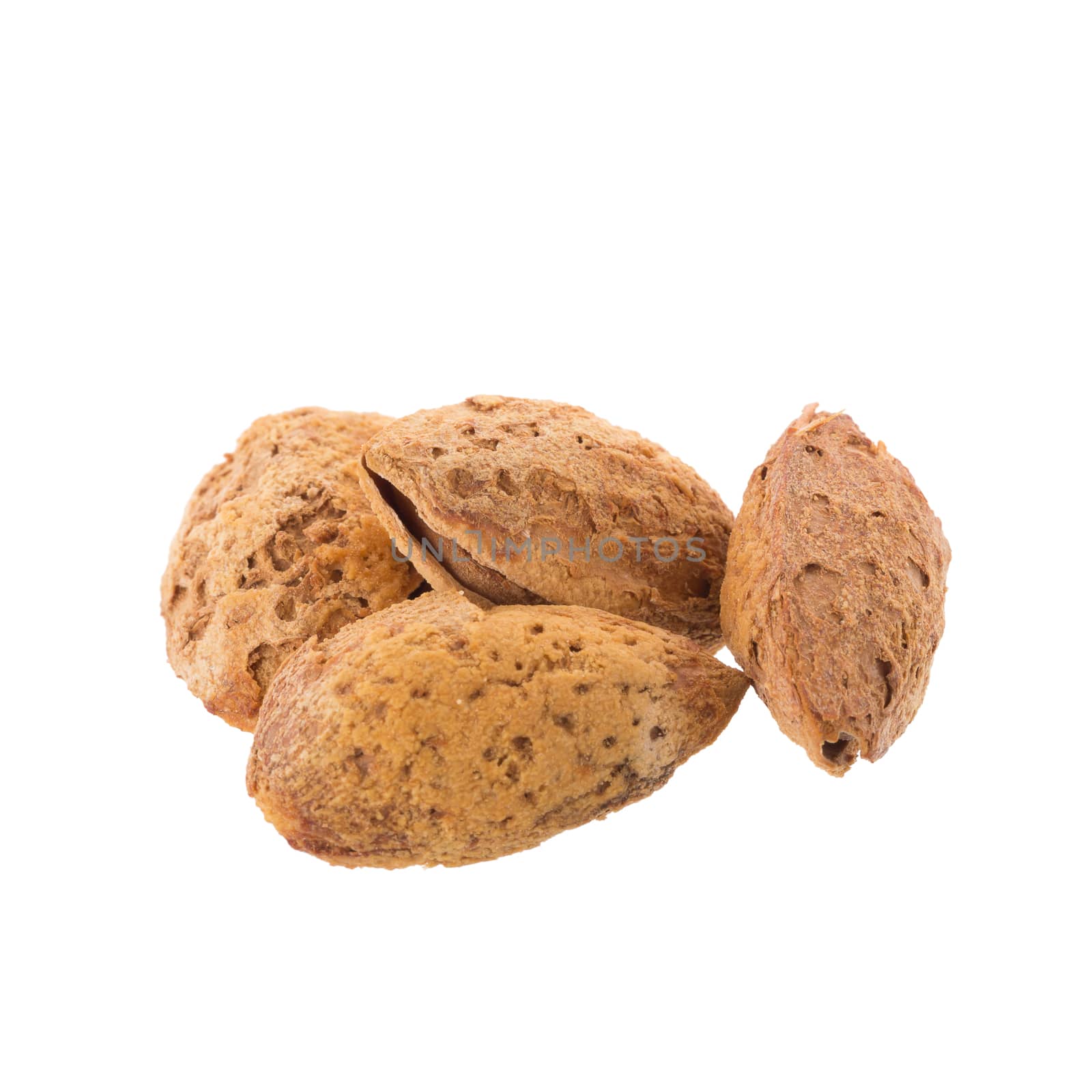 Almond nut in shell isolated on white background.