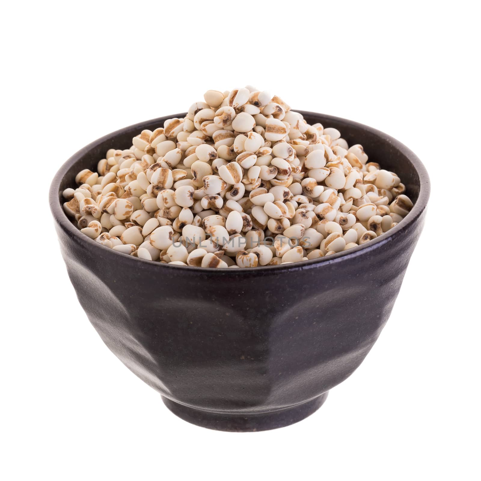 Job's Tears in bowl isolated on a white background.