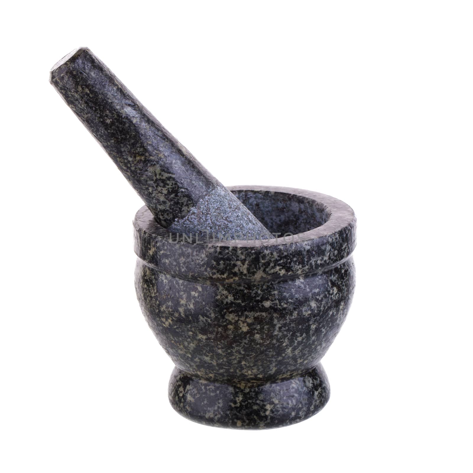 Stone Mortar and Pestle isolated on white background.