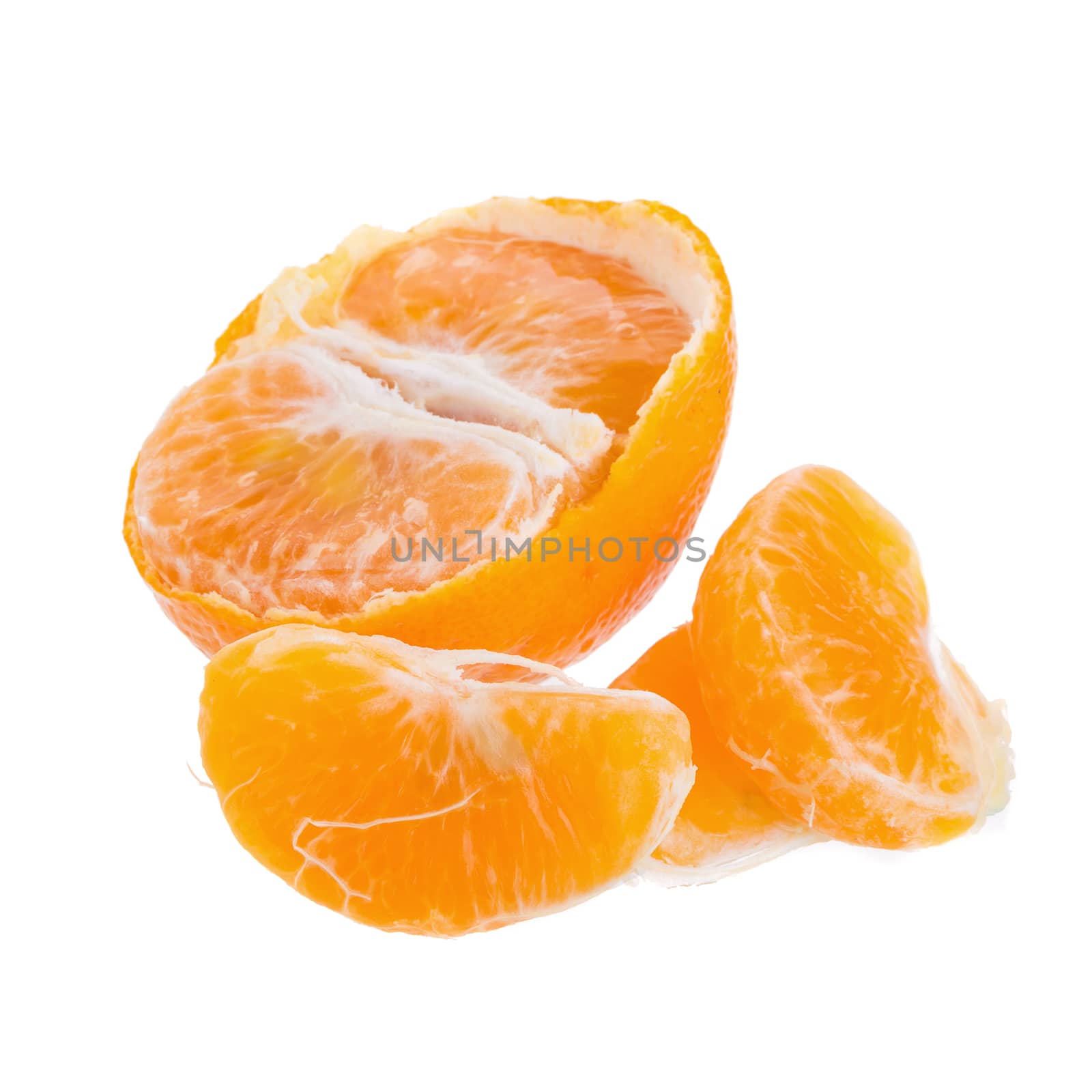 Half orange fruit on white background, fresh and juicy by kaiskynet