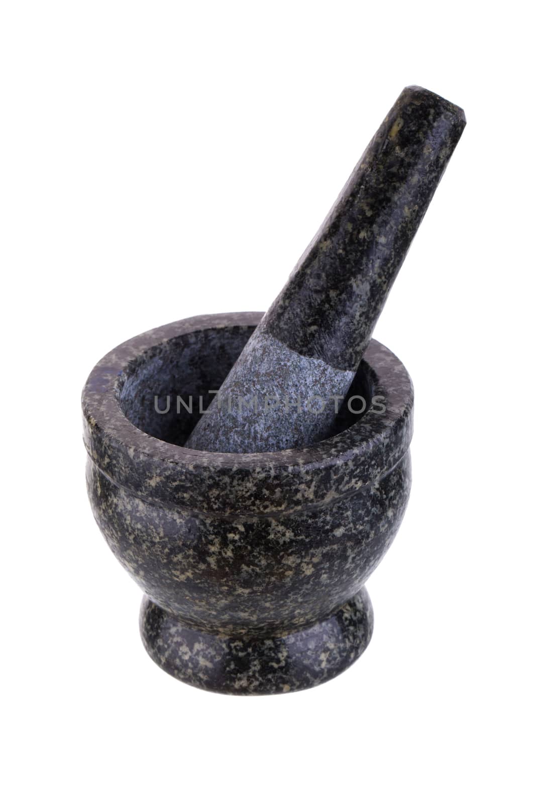 Stone Mortar and Pestle isolated on white background.