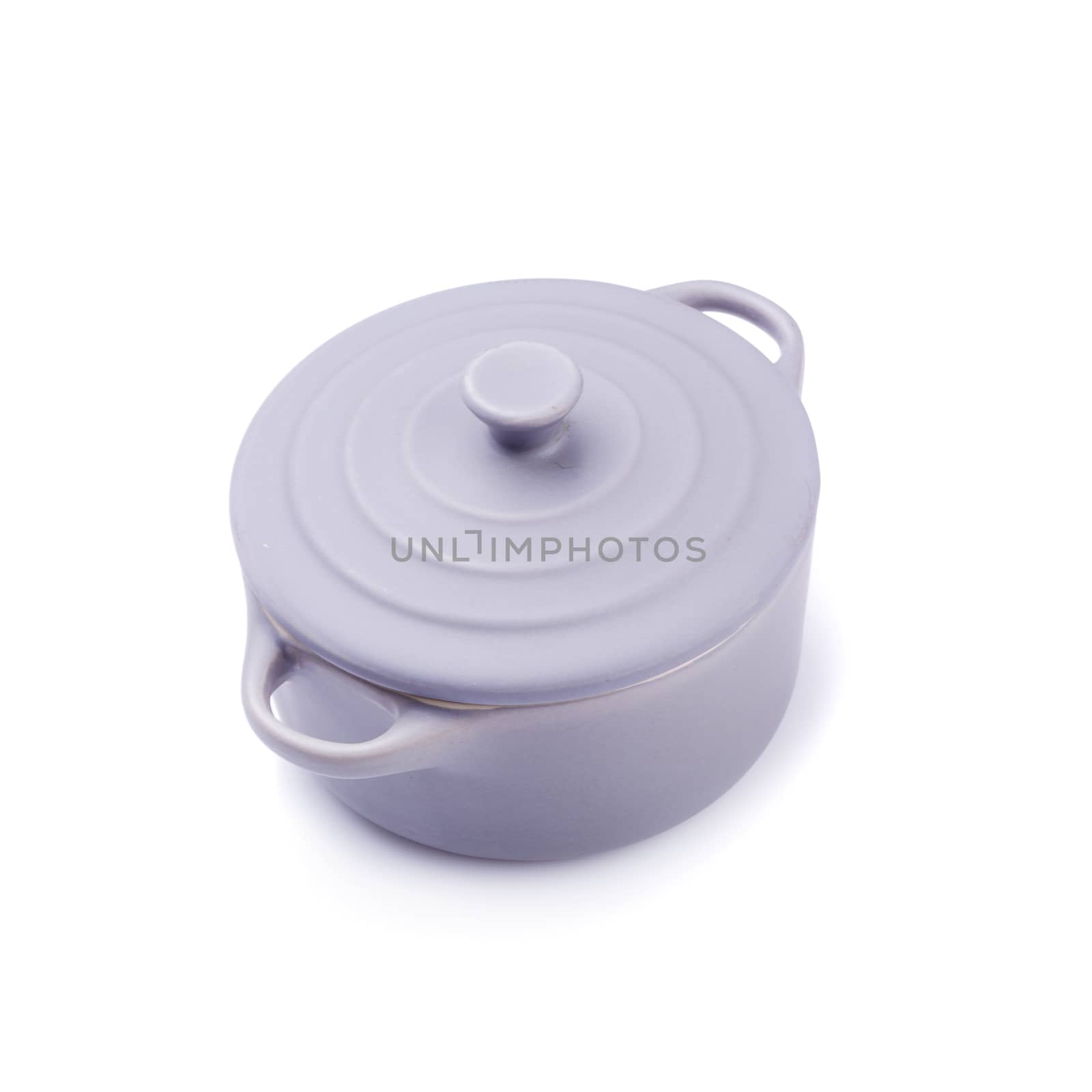 Ceramic gray pot on a white background.