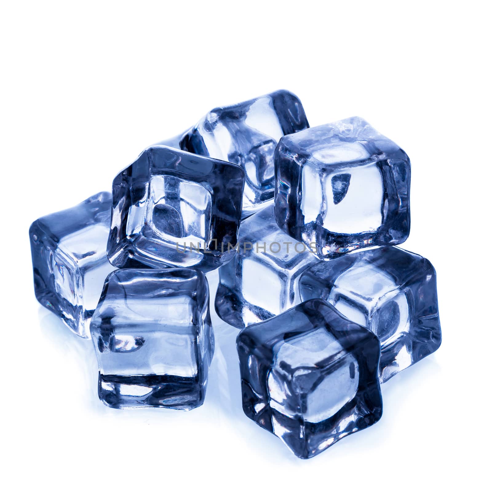 Ice cubes on a white background.