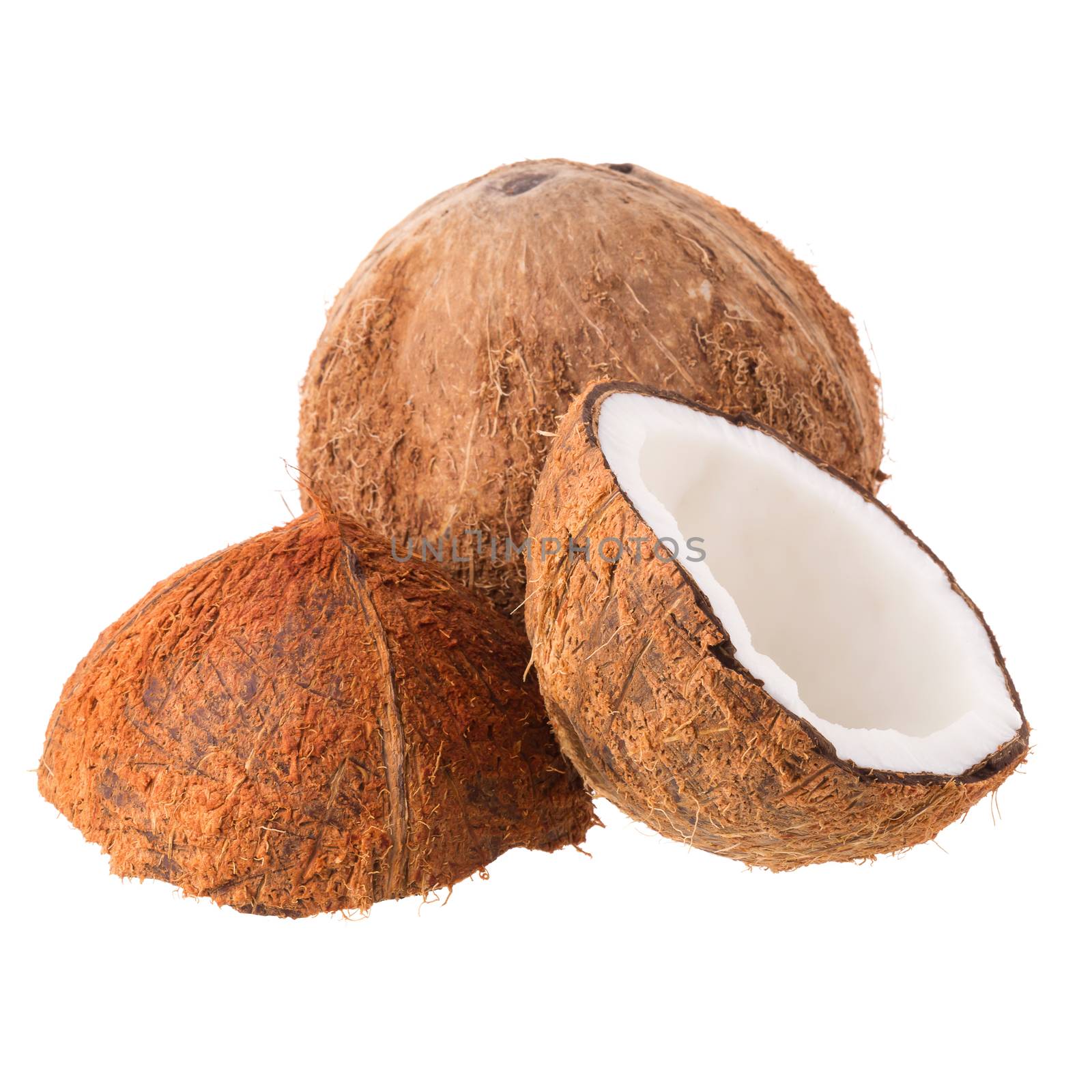 Coconut for oil preparing isolated on white background.